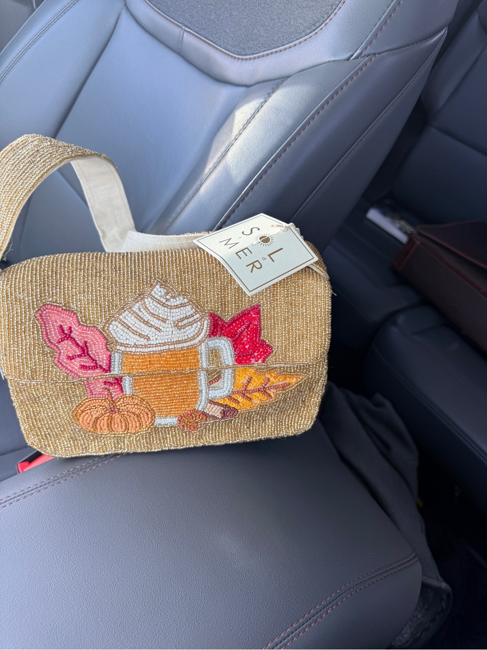 Sol & Mer Beaded Tan Autumn Mug Mini Crossbody